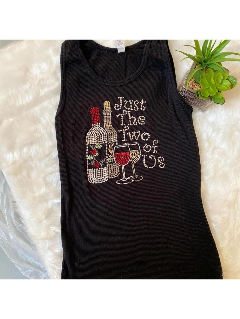 Black Rhinestone Graphic Tank Top "Just The Two of Us" Large